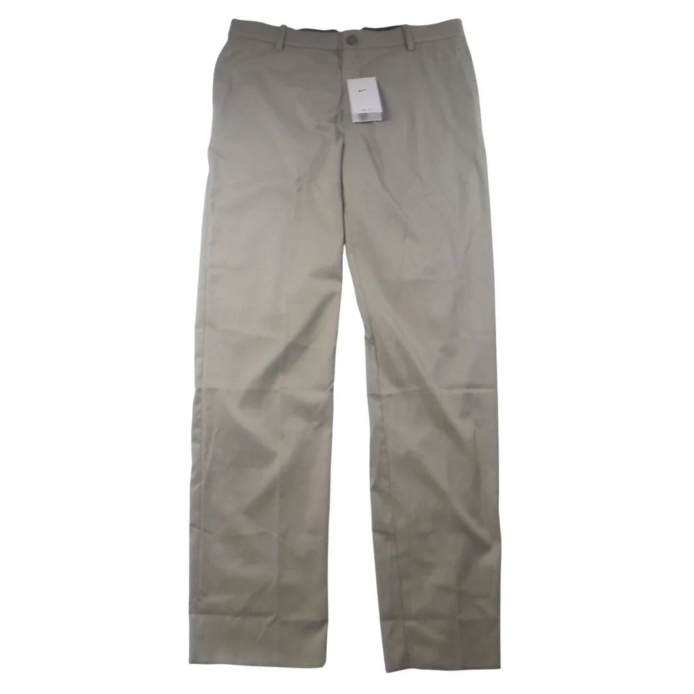 Nike Dri-FIT Mens‎ Golf Pants Khaki Tan Flat Front Stretch Trousers Size 36 x 35